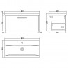 Juno Graphite Grey 800mm Wall Hung Single Drawer Vanity With Mid-Edge Ceramic Basin - Technical Drawing