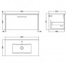 Juno Graphite Grey 800mm Wall Hung Single Drawer Vanity With Minimalist Ceramic Basin - Technical Drawing