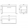 Juno Graphite Grey 800mm Wall Hung Single Drawer Vanity With Thin-Edge Ceramic Basin - Technical Drawing