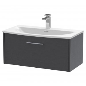 Juno Graphite Grey 800mm Wall Hung Single Drawer Vanity With Curved Ceramic Basin