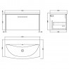 Juno Graphite Grey 800mm Wall Hung Single Drawer Vanity With Curved Ceramic Basin - Technical Drawing