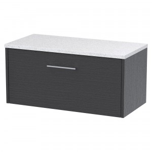 Juno Graphite Grey 800mm Wall Hung Single Drawer Vanity With White Sparkle Laminate Worktop