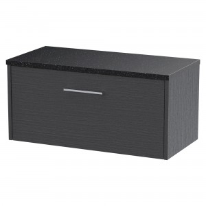 Juno Graphite Grey 800mm Wall Hung Single Drawer Vanity With Black Sparkle Laminate Worktop