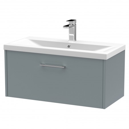 Juno Coastal Grey 800mm Wall Hung Single Drawer Vanity With Mid-Edge Ceramic Basin