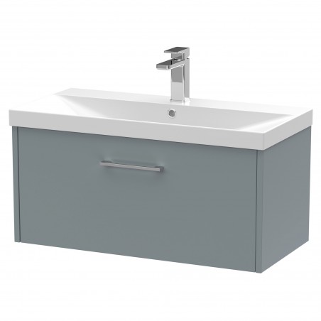 Juno Coastal Grey 800mm Wall Hung Single Drawer Vanity With Thin-Edge Ceramic Basin