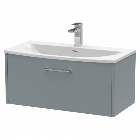 Juno Coastal Grey 800mm Wall Hung Single Drawer Vanity With Curved Ceramic Basin