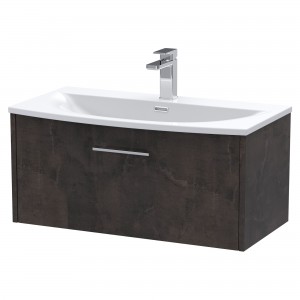 Juno 800mm Wall Hung 1 Drawer Vanity Unit with Curved Ceramic Basin - Metallic Slate