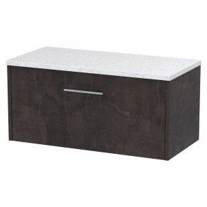 Juno 800mm Wall Hung 1 Drawer Vanity Unit with Sparkling White Worktop - Metallic Slate