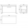 Juno 800mm Wall Hung 1 Drawer Vanity Unit with Sparkling White Worktop - Metallic Slate - Technical Drawing