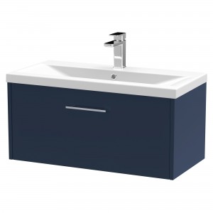 Juno 800mm Wall Hung 1 Drawer Vanity With Mid-Edge Ceramic Basin - Midnight Blue