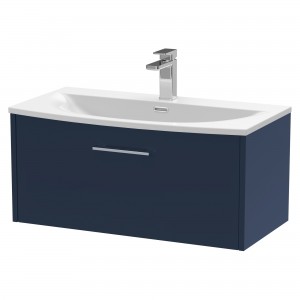 Juno 800mm Wall Hung 1 Drawer Vanity With Curved Ceramic Basin - Midnight Blue