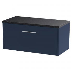 Juno 800mm Wall Hung 1 Drawer Vanity With Black Sparkle Laminate Worktop - Midnight Blue