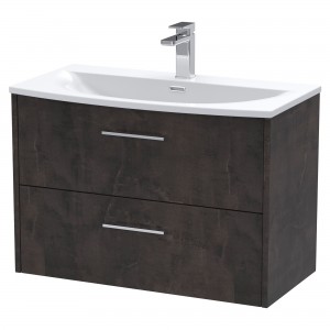 Juno 800mm Wall Hung 2 Drawer Vanity Unit with Curved Ceramic Basin - Metallic Slate