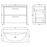 Juno 800mm Wall Hung 2 Drawer Vanity Unit with Curved Ceramic Basin - Metallic Slate - Technical Drawing