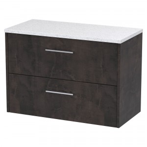 Juno 800mm Wall Hung 2 Drawer Vanity Unit with Sparkling White Worktop - Metallic Slate