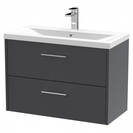 Juno Graphite Grey 800mm Wall Hung 2 Drawer Vanity With Mid-Edge Ceramic Basin