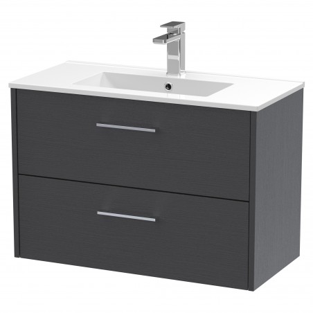 Juno Graphite Grey 800mm Wall Hung 2 Drawer Vanity With Minimalist Ceramic Basin