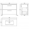 Juno Graphite Grey 800mm Wall Hung 2 Drawer Vanity With Minimalist Ceramic Basin - Technical Drawing