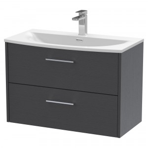 Juno Graphite Grey 800mm Wall Hung 2 Drawer Vanity With Curved Ceramic Basin