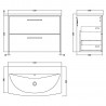 Juno Graphite Grey 800mm Wall Hung 2 Drawer Vanity With Curved Ceramic Basin - Technical Drawing