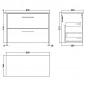 Juno Graphite Grey 800mm Wall Hung 2 Drawer Vanity With Worktop - Technical Drawing