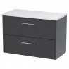 Juno Graphite Grey 800mm Wall Hung 2 Drawer Vanity With White Sparkle Laminate Worktop