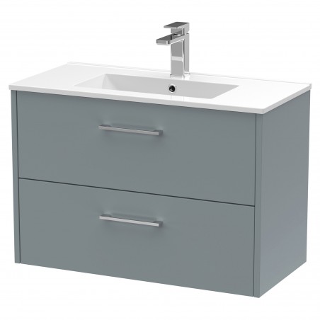 Juno Coastal Grey 800mm Wall Hung 2 Drawer Vanity With Minimalist Ceramic Basin