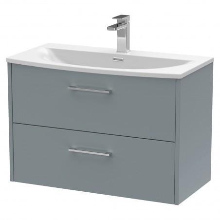 Juno Coastal Grey 800mm Wall Hung 2 Drawer Vanity With Curved Ceramic Basin