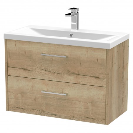 Juno Autumn Oak 800mm Wall Hung 2 Drawer Vanity With Mid-Edge Ceramic Basin