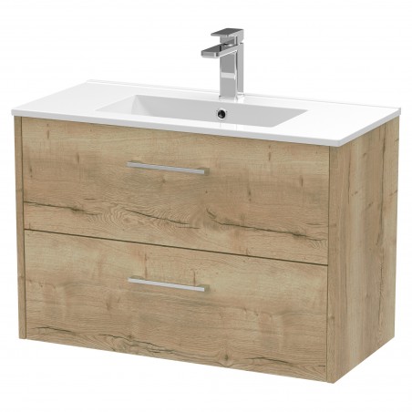 Juno Autumn Oak 800mm Wall Hung 2 Drawer Vanity With Minimalist Ceramic Basin