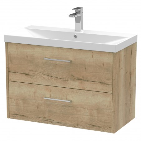 Juno Autumn Oak 800mm Wall Hung 2 Drawer Vanity With Thin-Edge Ceramic Basin