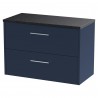 Juno 800mm Wall Hung 2 Drawer Vanity With Black Sparkle Laminate Worktop - Midnight Blue