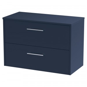 Juno 800mm Wall Hung 2 Drawer Vanity With Worktop - Midnight Blue