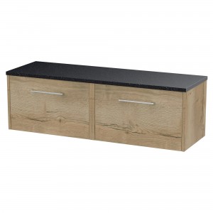 Juno 1200mm Wall Hung 2 Drawer Vanity With Black Sparkle Laminate Worktop - Autumn Oak