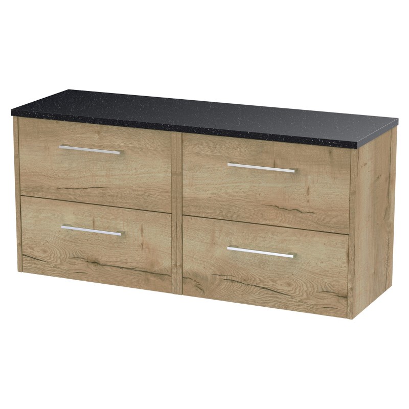 Juno 1200mm Wall Hung 4 Drawer Vanity With Black Sparkle Laminate Worktop - Autumn Oak