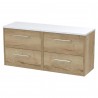 Juno 1200mm Wall Hung 4 Drawer Vanity With White Sparkle Laminate Worktop - Autumn Oak
