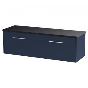 Juno 1200mm Wall Hung 2 Drawer Vanity With Black Sparkle Laminate Worktop - Midnight Blue