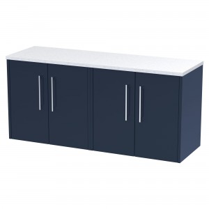 Juno 1200mm Wall Hung 4 Door Vanity With White Sparkle Laminate Worktop - Midnight Blue