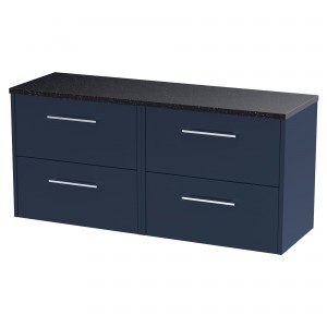 Juno 1200mm Wall Hung 4 Drawer Vanity With Black Sparkle Laminate Worktop - Midnight Blue