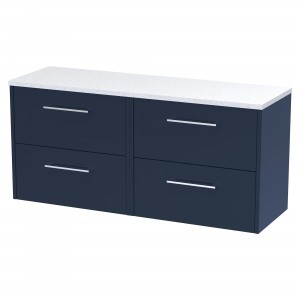Juno 1200mm Wall Hung 4 Drawer Vanity With White Sparkle Laminate Worktop - Midnight Blue