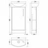 Juno Compact Autumn Oak 440mm Freestanding 1 Door Unit With 1 Tap Hole Basin Left Handed - Technical Drawing