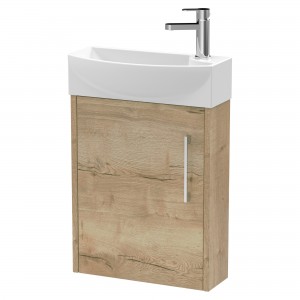 Juno Compact Autumn Oak 440mm Wall Hung 1 Door Unit With 1 Tap Hole Basin Left Handed