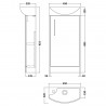 Juno Compact Graphite Grey 440mm Freestanding 1 Door Unit With 1 Tap Hole Basin Right Handed - Technical Drawing