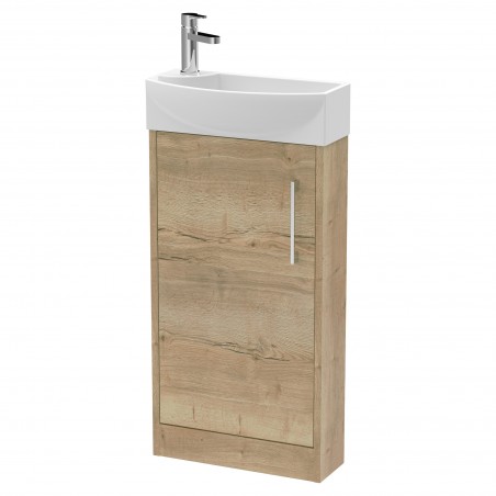 Juno Compact Autumn Oak 440mm Freestanding 1 Door Unit With 1 Tap Hole Basin Right Handed