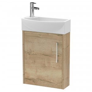 Juno Compact Autumn Oak 440mm Wall Hung 1 Door Unit With 1 Tap Hole Basin Right Handed