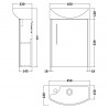 Juno Compact Autumn Oak 440mm Wall Hung 1 Door Unit With 1 Tap Hole Basin Right Handed - Technical Drawing