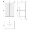 Fluted Satin White 500mm Freestanding 2 Door Vanity & Mid-Edge Ceramic Basin - Technical Drawing