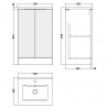Fluted Satin White 500mm Freestanding 2 Door Vanity & Minimalist Ceramic Basin - Technical Drawing