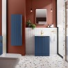 Fluted Satin Blue 500mm Freestanding 2 Door Vanity & Minimalist Ceramic Basin - Insitu