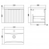 Fluted Satin White 500mm Wall Hung Single Drawer Vanity & Mid-Edge Ceramic Basin - Technical Drawing
